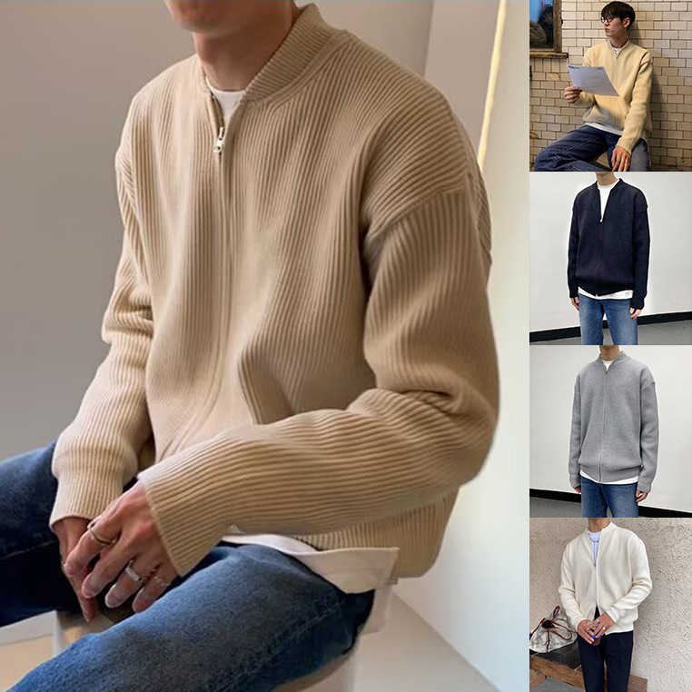 Autumn and Winter New Sweater Knitwear Jacket Men's Cardigan Jacket Warm Slim Business Solid Color Cross-Border Foreign Trade Wholesale