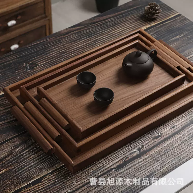 现货日式木质托盘长方形黑胡桃木实木餐桌茶盘烘焙披萨牛排方盘子