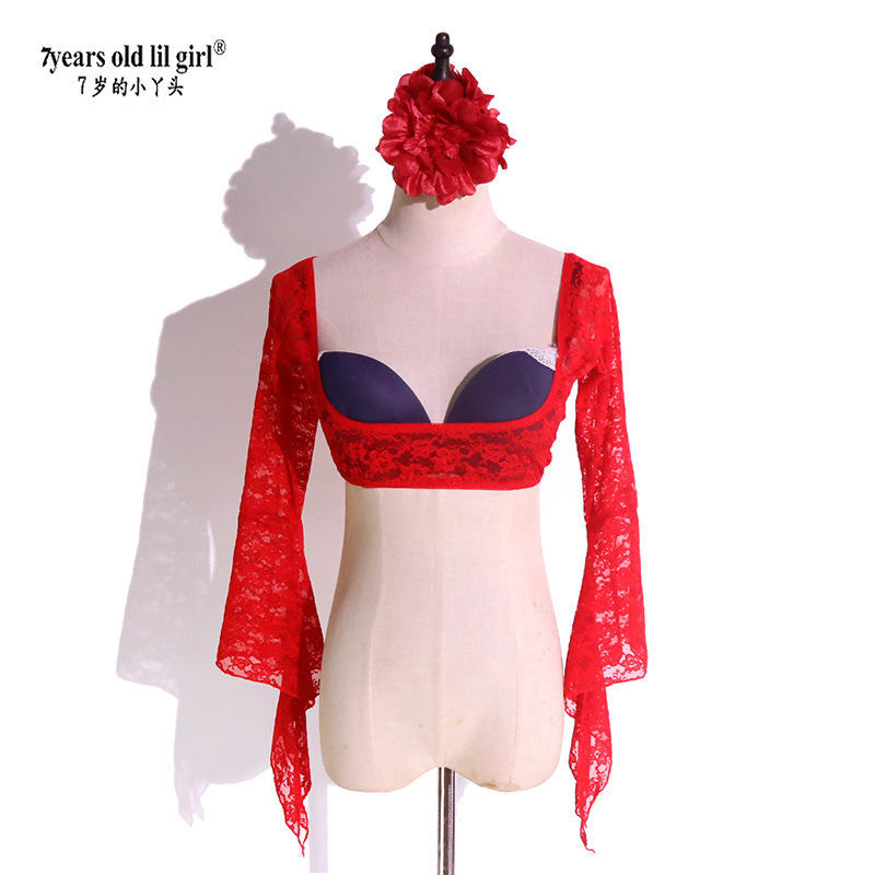 Belly dance Oriental dance practice clothing new South Korea lace chest support bell sleeve top designer brand DU09 Belly dance Oriental dance practice clothing new South Korea lace chest support bell sleeve top designer brand DU09