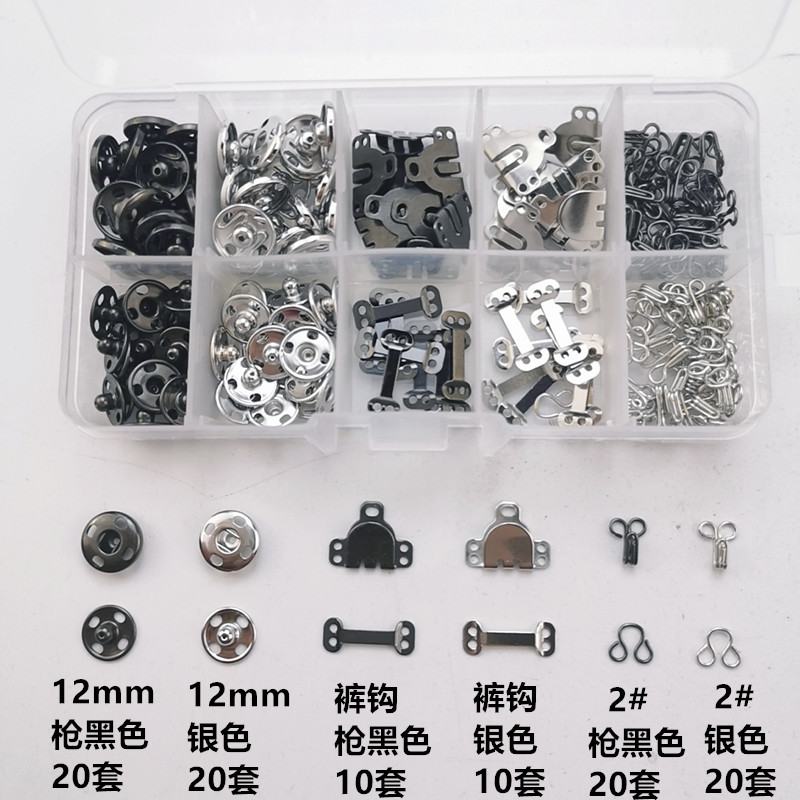 Suministro transfronterizo caja de botones de metal ropa oculta hebilla pantalones de gancho hebilla 2 colores botón a presión clip de viento botón a presión de cobre