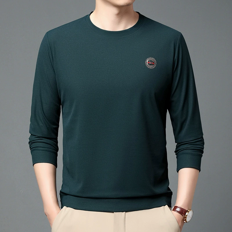 Новая Качественная мужская футболка с длинными рукавами, однотонная Базовая рубашка с круглым вырезом, Повседневная футболка, топ больших размеров, мужская осенне-зимняя