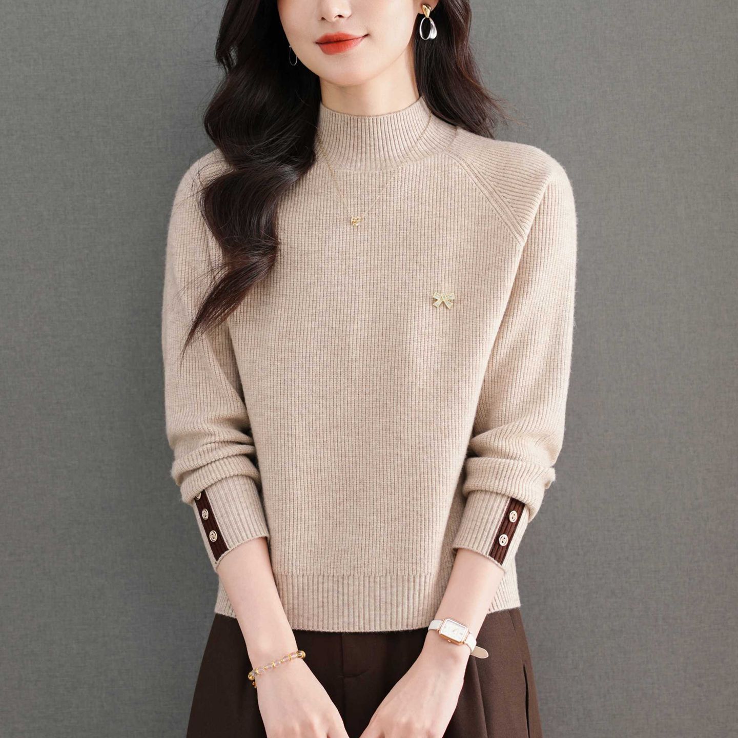 202 Autumn and Winter Mother's Short Knitwear Women's Half Turtleneck Thick Knitwear Warm Inner Top Winter Bottoming Shirt