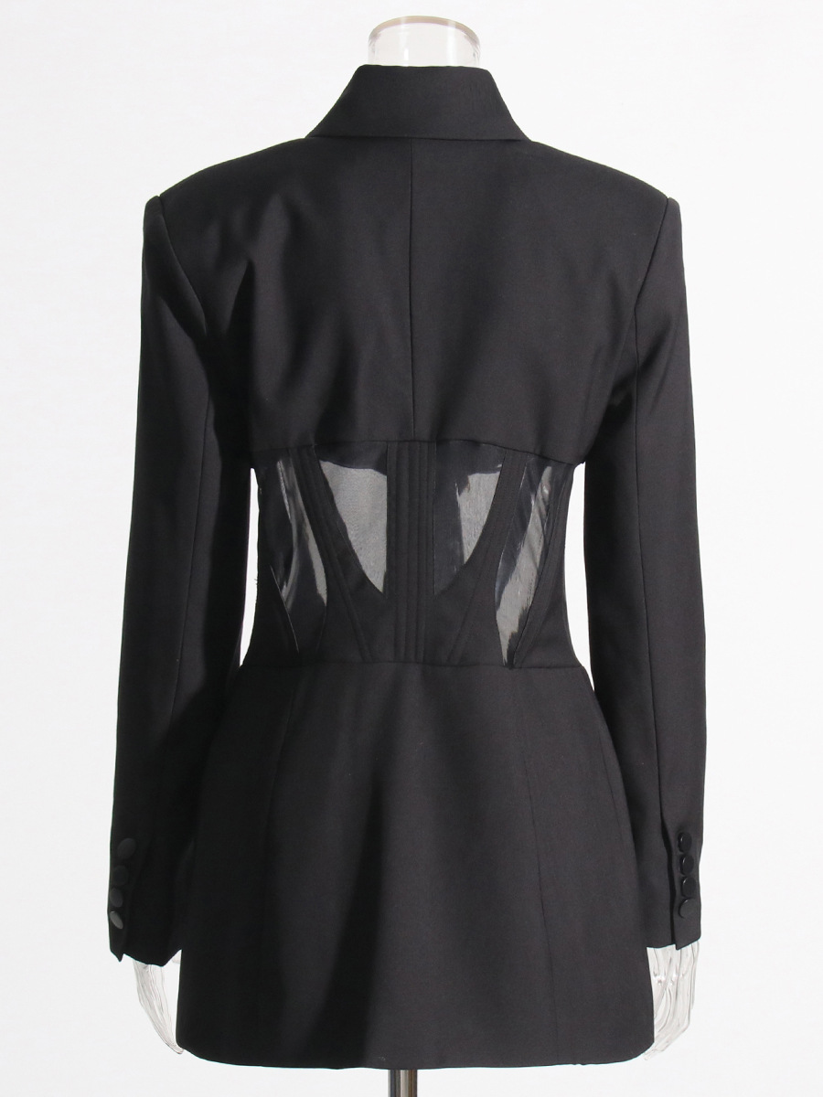 Blazer con Corsé y Tulle para Mujer de Poliéster Manga Larga Transparente para Otoño