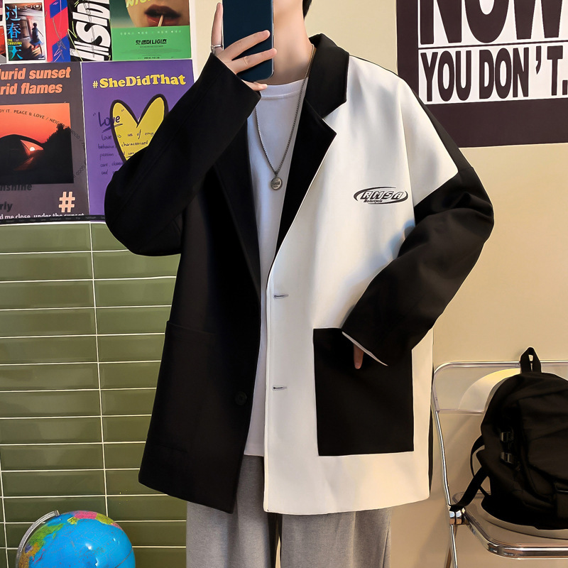 Internet Celebrity Couple Clothing ins Super Popular Autumn Niche Design Korean Style Stitching Small Suit Jacket Men's Spring and Autumn Thin