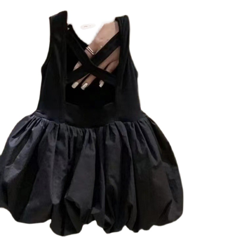 Niñas negro sin espalda vestido sin mangas de los niños bebé niñas flor brote falda verano 2023 nuevo chaleco princesa vestido