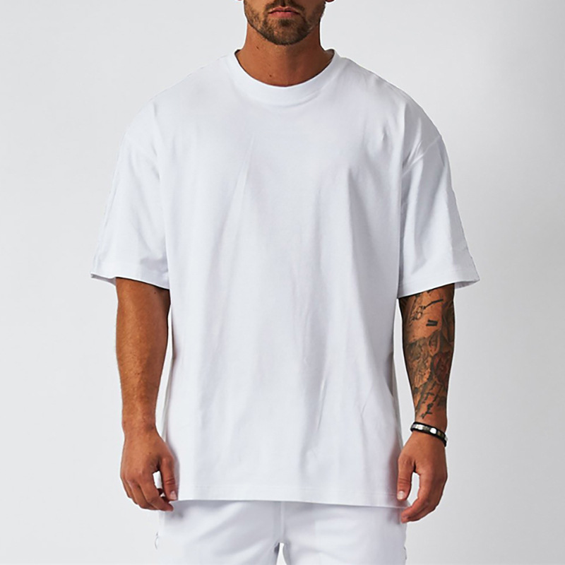Cross-Border Heavyweight Large-Size Short-Sleeved 240g Pure Cotton Summer New Men's Breathable Base Shirt for Running and Training Cross-Border Heavyweight Large-Size Short-Sleeved 240g Pure Cotton Summer New Men's Breathable Base Shirt for Running and Training