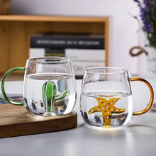 立体可爱动物玻璃杯马克杯高硼硅耐热创意玫瑰花水杯带把手家用