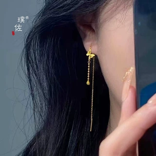 璞佐金店同款沙金蝴蝶流苏耳线女简约百搭新中式气质耳饰送女友
