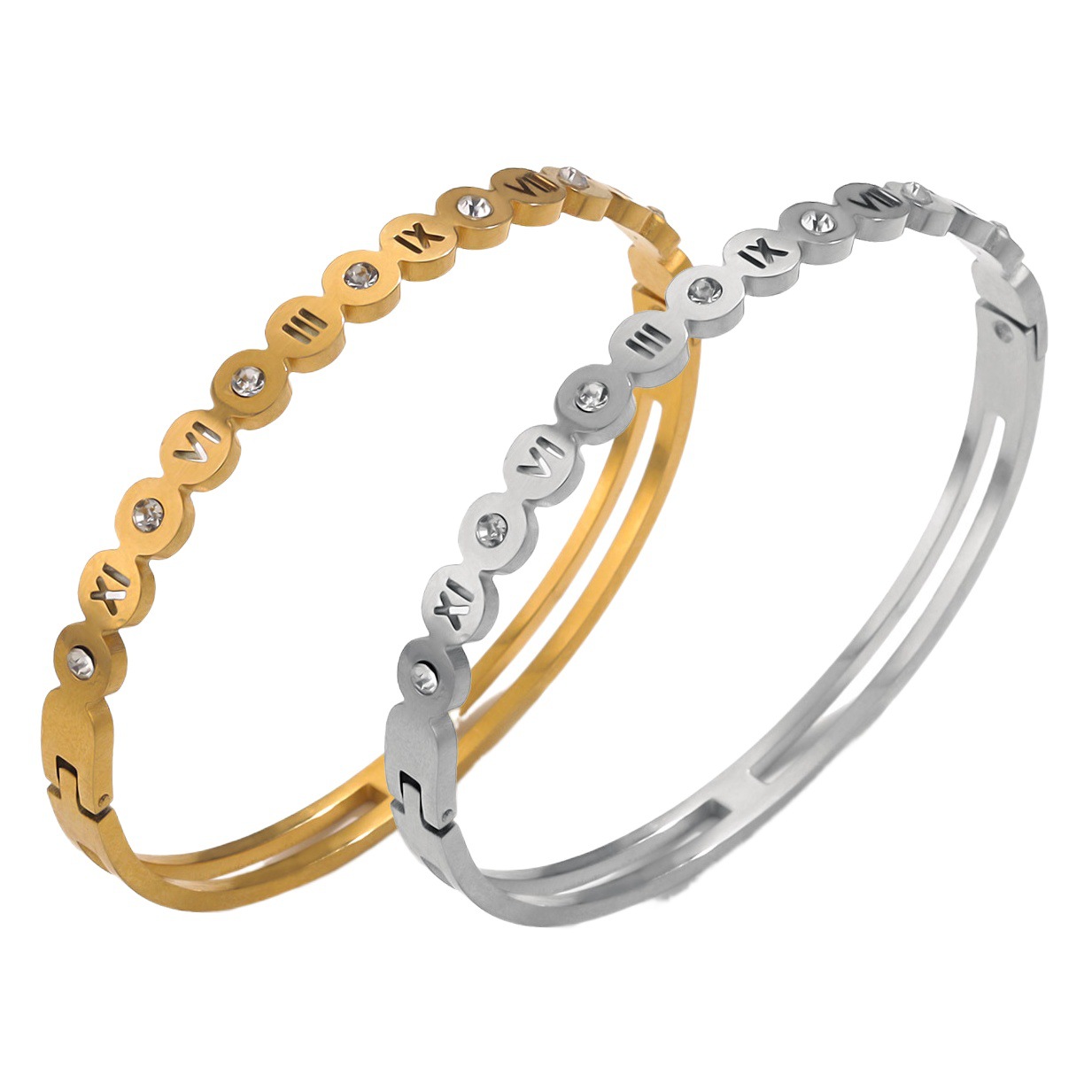 Diamante de acero inoxidable romano pulsera digital hueco diamante hebilla de las mujeres pulsera de acero inoxidable al por mayor