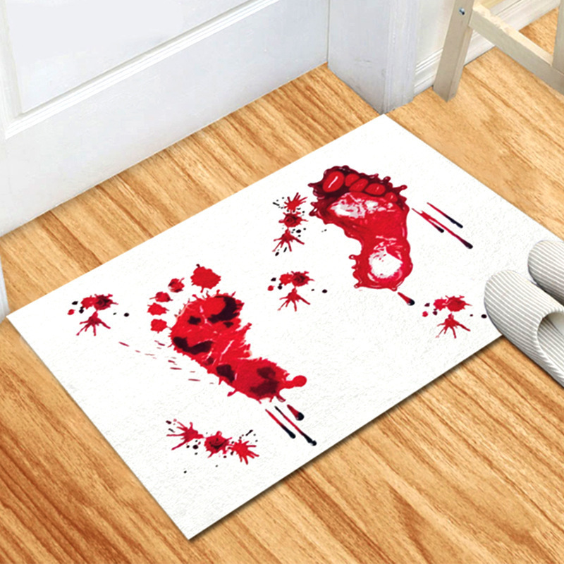 Diatomaceous earth absorbent floor mat with Halloween blood-colored footprints, non-slip bathroom mat, entrance carpet, wear-resistant, prank and trick item