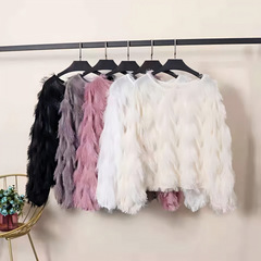 2025秋季新款韓版時尚百搭波浪形狀毛毛流蘇長袖套頭上衣打底衫女