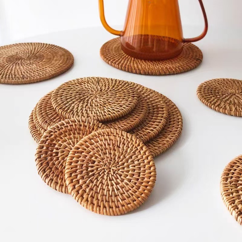 Cojín de taza de té tejido de caña artesanal, almohadilla de té tejida de hierba, almohadilla de taza de té, almohadilla de plato china, almohadilla de aislamiento térmico japonesa