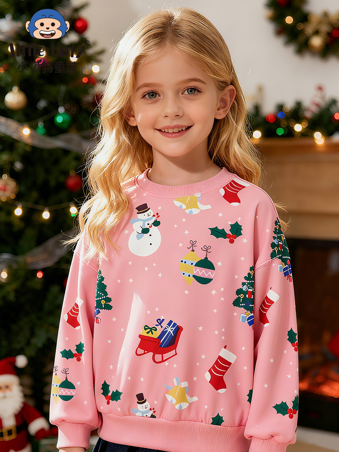 Cross-Border Kidsren's Clothing 25 Autumn and Winter Christmas Kidsren's Long-Sleeved Sweatshirt Cartoon Christmas Print Pattern Pullover Wholesale