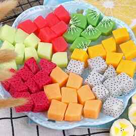 仿真水果切块片粒丁模型草莓香蕉苹芒火龙果黄猕猴桃摆件食玩道具