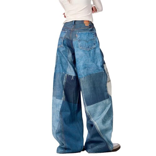 Spring and Autumn American Street Retro Design Patchwork Print Jeans for Men and Women Loose Straight Leg Wide Leg Pants