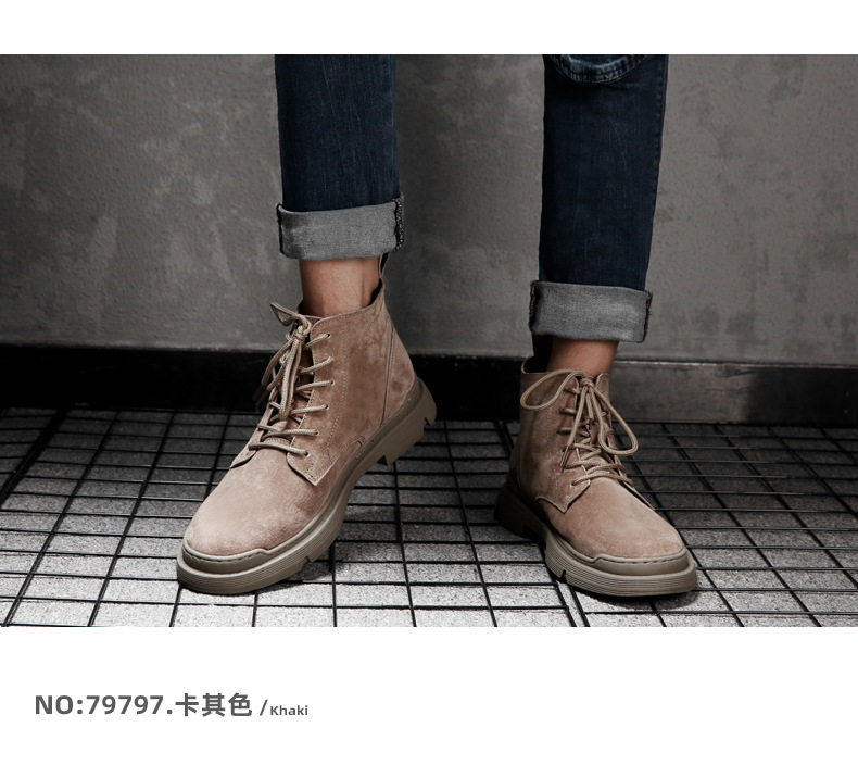 Bốt Martin nam da cao cổ lót nhung giữ ấm, đế thấp 1–3 cm, dây buộc phía trước — Màu Kaki 79797 chi tiết 11