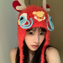 毛绒秋冬防寒透气保暖帽休闲卡通个性百搭护耳包头帽新年龙套头帽