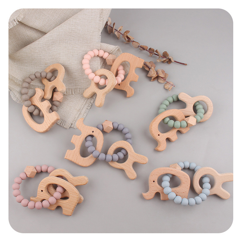 Nuevo bricolaje creativo haya elefante conejo juguete mordedor seguridad protección del medio ambiente pulsera de silicona con cuentas molar