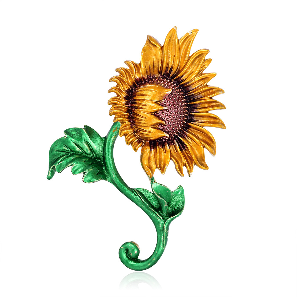 Alloy Brooch Fashion Natural Wind Sunflower Flower Brooch Dropping Oil Corsage All-match Brooch Accessories
