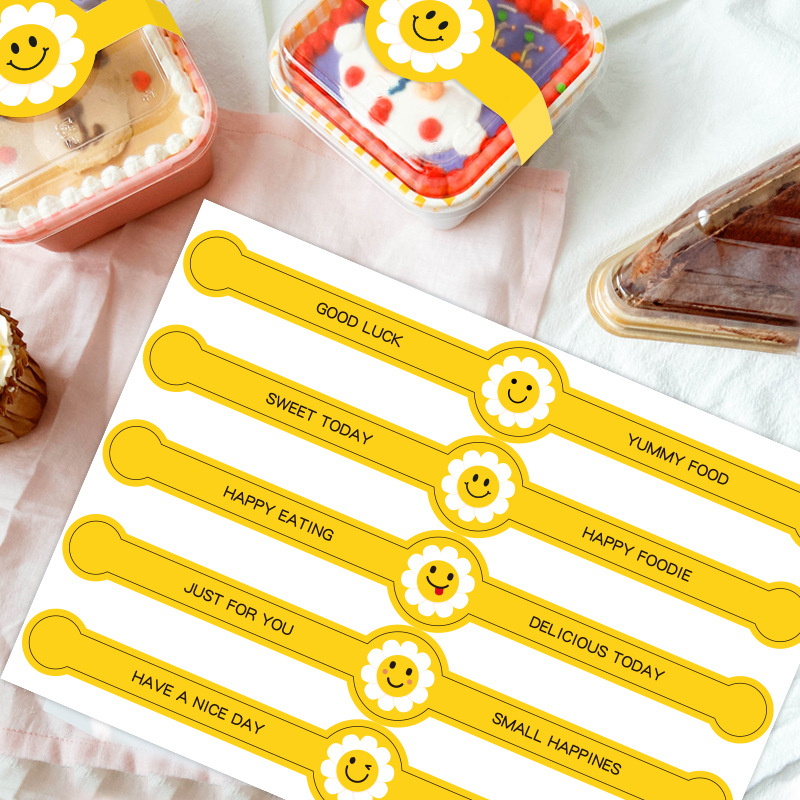 100개 스티커 | 노란색 긴 스트립 베이킹 스티커 수제 디저트 케이크 달걀 노른자 바삭한 포장 상자 밀봉 스티커
