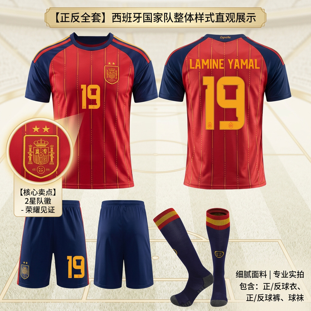 2526 World Cup No. 9 Gavi, No. 19 Yamal, No. 17 Nico, two-star version Spain home football jersey