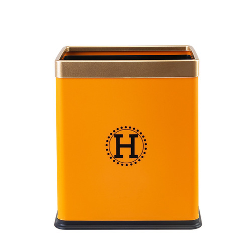 Light luxury gold-edged lidless trash can, household double-layer large-caliber living room kitchen round large-sized office wastebasket