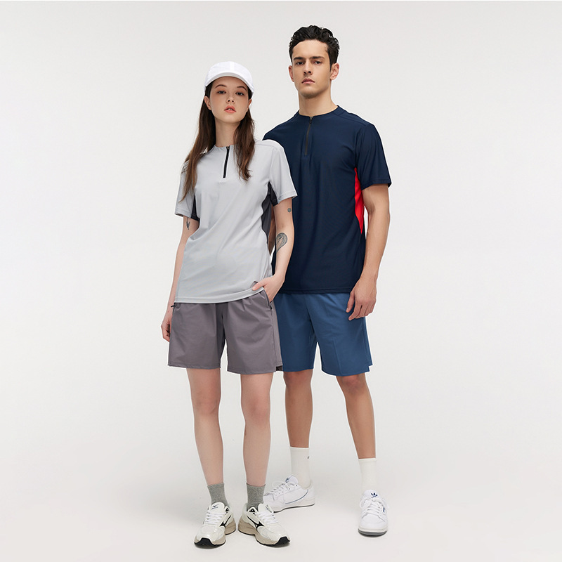 Summer Men's Sports Quick-Dry Stand-Up Collar Half-Zip Short-Sleeve Tennis Training Long-Sleeve White Tpol In-Stock Dropshipping