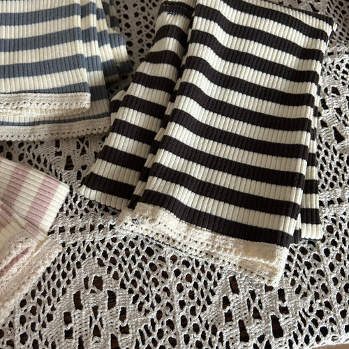Korean Children's Clothing 2024 New Spring Girl's Striped Contrast Leggings Children's Versatile Elastic Lace Pants Trendy