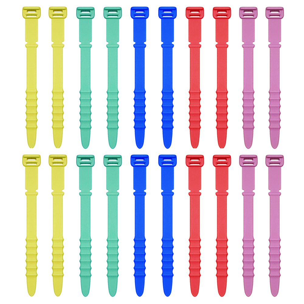 20 piezas de cable de silicona organizador Winder auriculares cable de datos Cable de almacenamiento arnés traje [Cinco colores Fishbone]