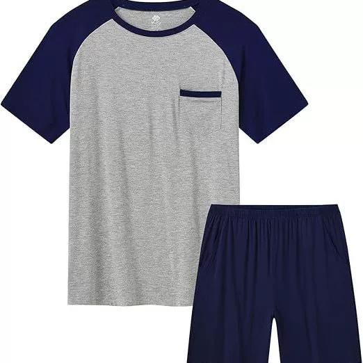 Cross-border European and American Pure Cotton Pajamas Men's Summer Short-sleeved Shorts Casual Simple Men's Colorblock Summer Home Clothes suit