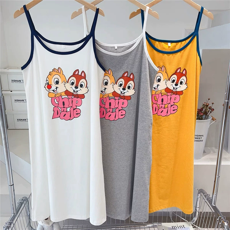 2025 свободная и милая ночная рубашка на подтяжках с мультяшным принтом для женщин, летняя одежда больших размеров для полных MM, повседневная верхняя одежда, длинная домашняя одежда