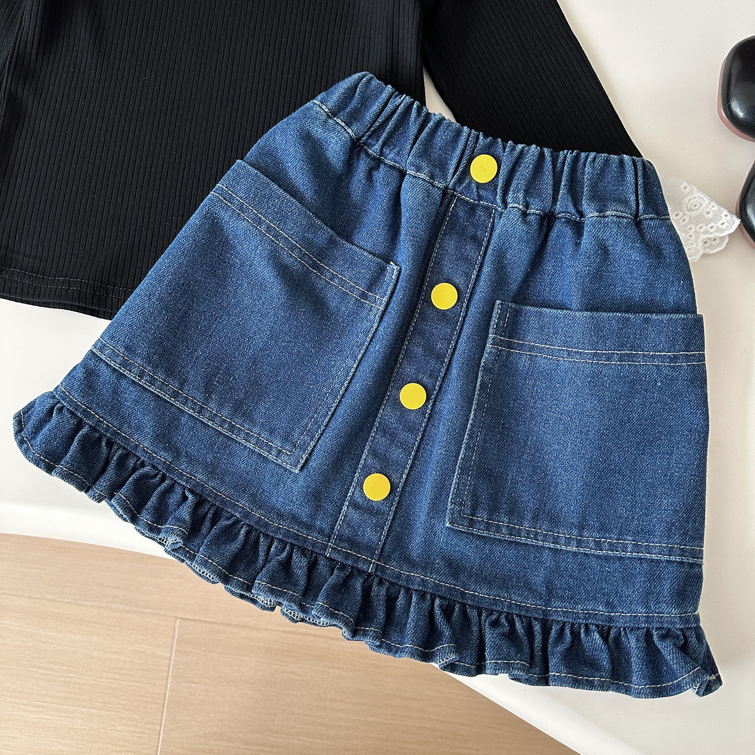 2024 Autunno Nuovo Coreano Ragazze Cowboy Strap Gonna Set, Bambino Elegante Due Pezzi Set 67620_voghion.com