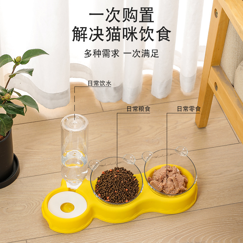 Cat Bowl doble tazón boca a prueba de humedad multifuncional Pet Bowl alimentación automática fuente de bebida perro tazón mascota suministros diarios