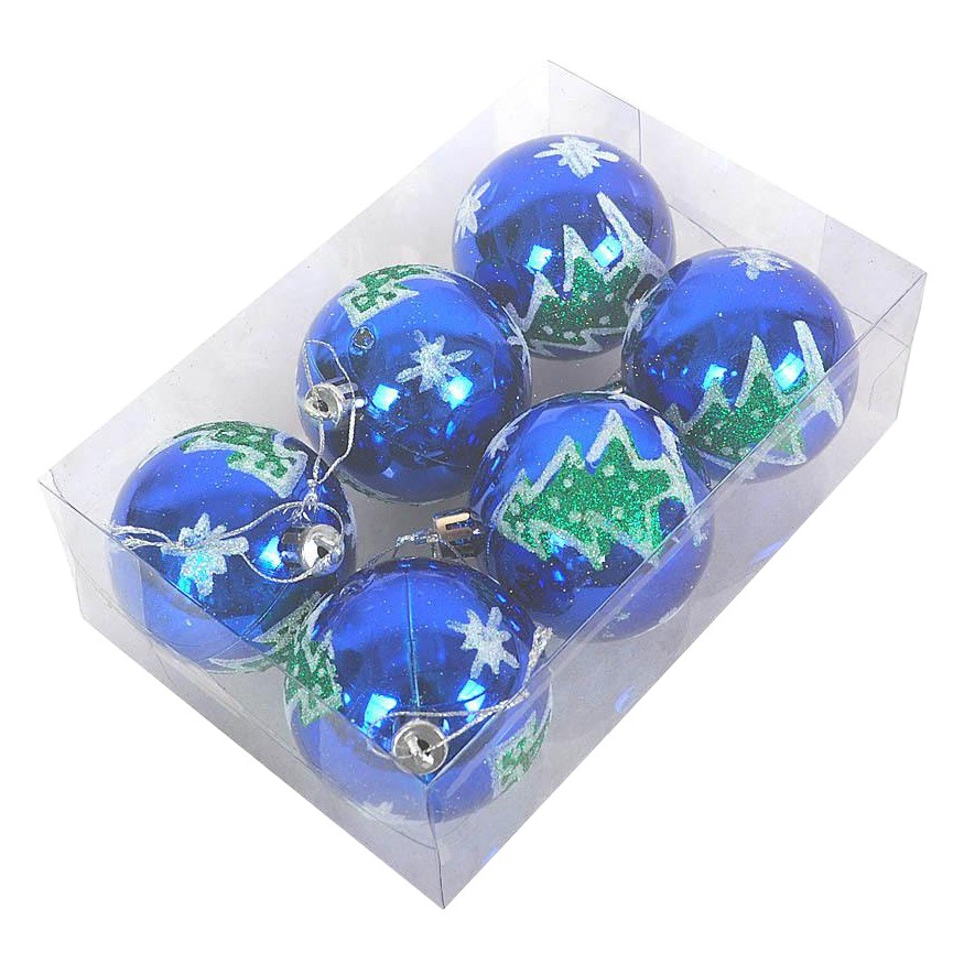 6cm de plástico BOLA DE Navidad árbol de Navidad decoración colgante Bola 6 pack azul con pintura brillante en caja pintada BOLA DE Navidad