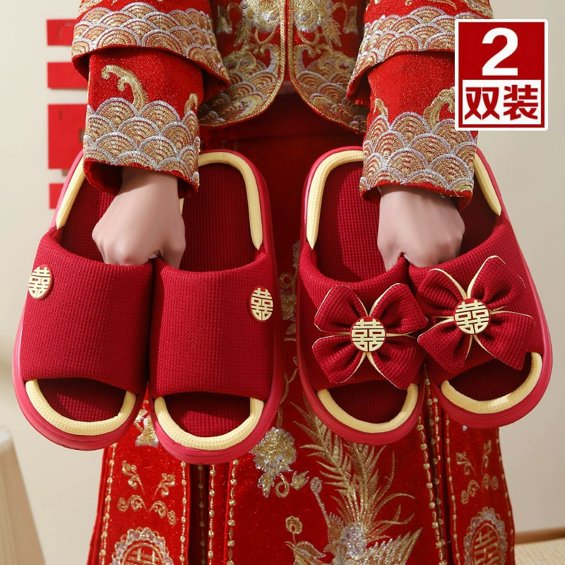 Свадебные красные тапочки праздничная пара старшая эва наступила на фекалии Летняя пара тапочки свадебные домашние противоскользящие