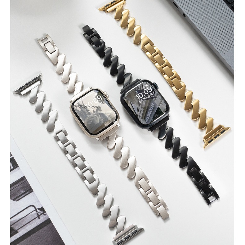 S10 Adecuado para Apple Watch Correa de metal de alta calidad patrón de onda estilo de nicho iwatch8765se para hombres y mujeres