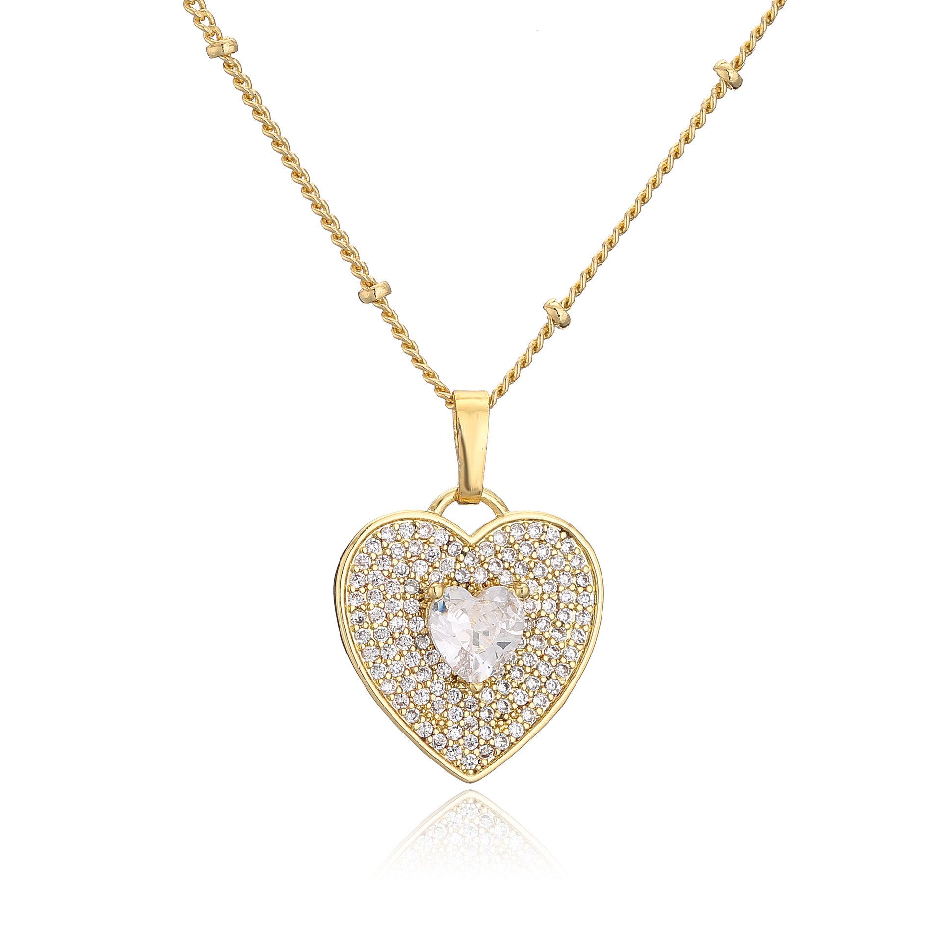Micro Inlaid Zircon Peach Heart Necklace Brass Plating 18K Real Gold