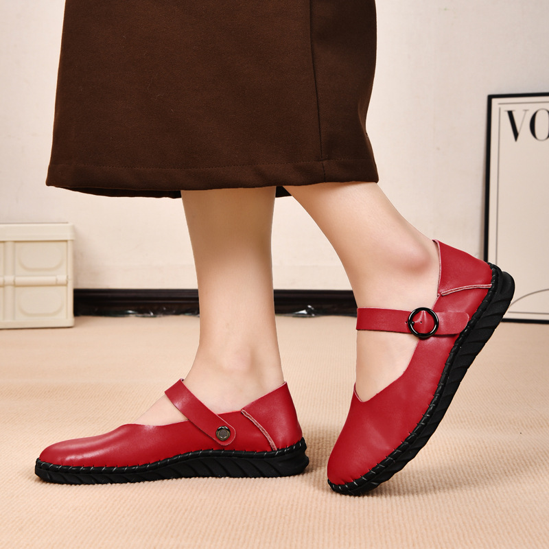 Cross-border Foreign Trade Large-size Classic Women's New Handmade Ladies' Shoes, Mary Jane Flats, Flat Leather Shoes_vogvips.com