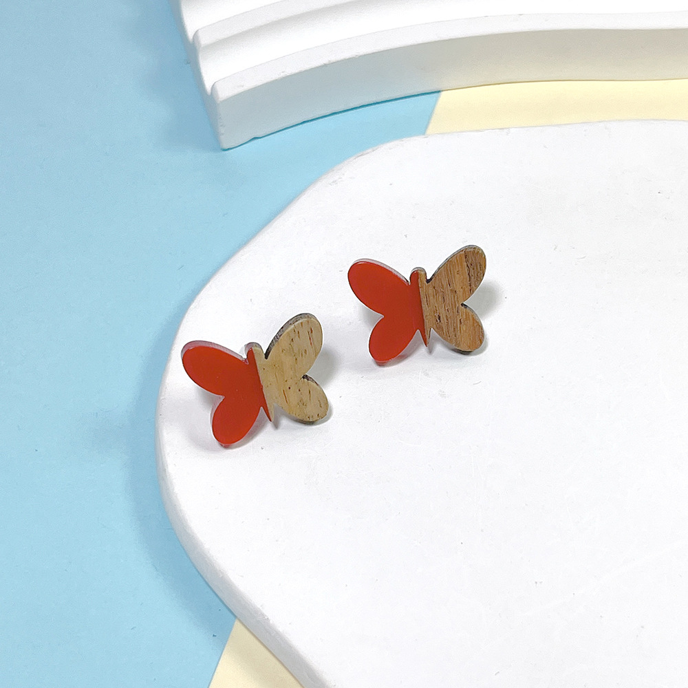 1 Pair Sweet Butterfly Wood Resin Ear Studs display picture 6