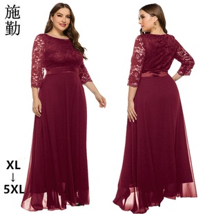 European and American Plus Size Women's New Amazon Cross-Border Export Lace Evening Dress Sq0157