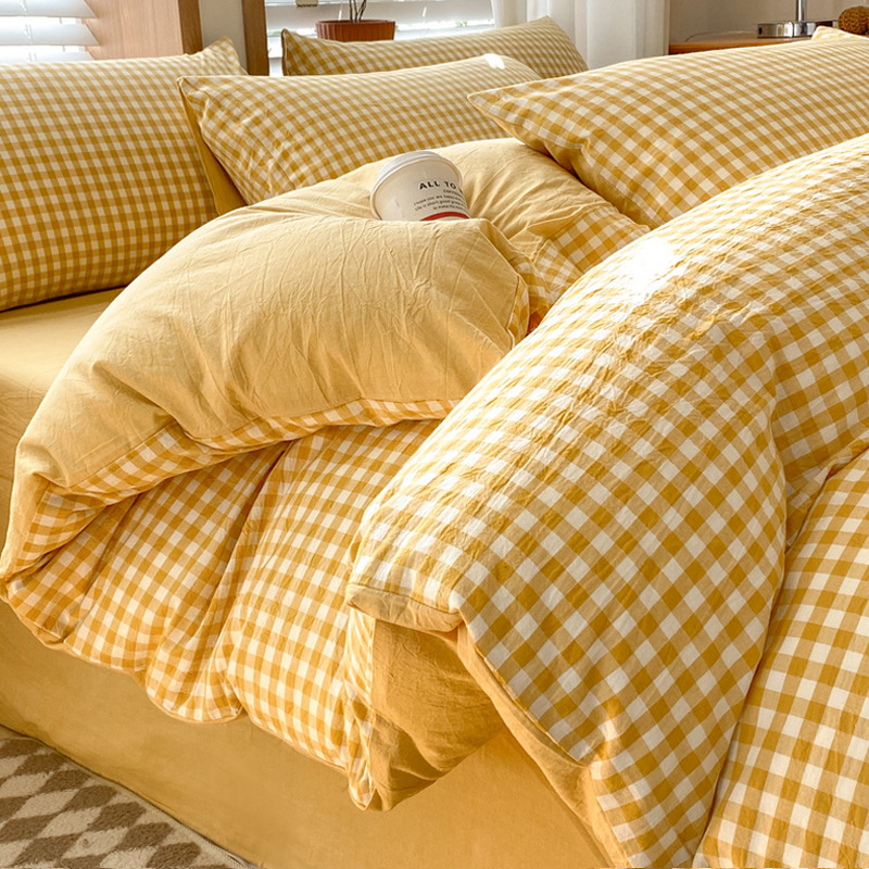 Cama de algodón lavado de algodón de cuatro piezas funda de edredón de sábanas de algodón 2025 nuevo juego de tres piezas de dormitorio de ropa de cama