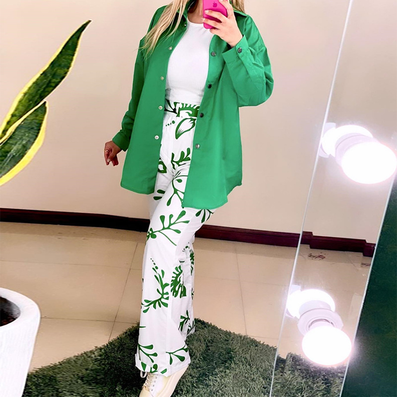 Women's Casual Leaves Polyester Printing Pocket Pants Sets display picture 3