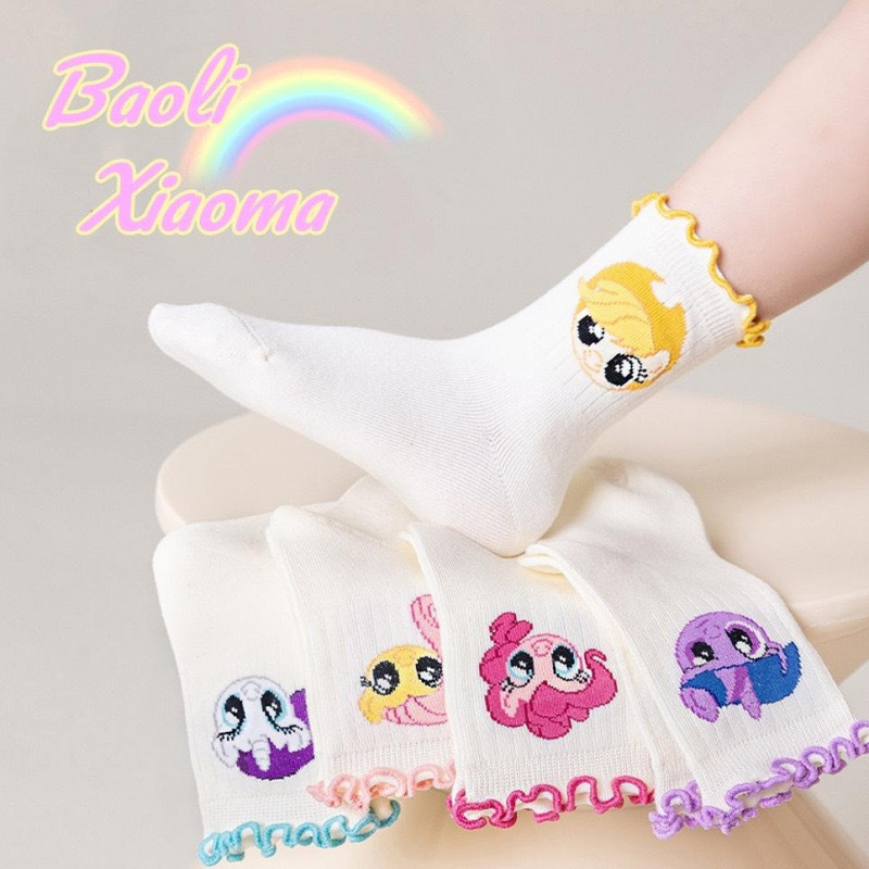 [Hot Style] Girls Socks Spring and Autumn Lace Princess Socks Mid-Tube Cartoon Rainbow Pony Easiest for Match Girls Socks