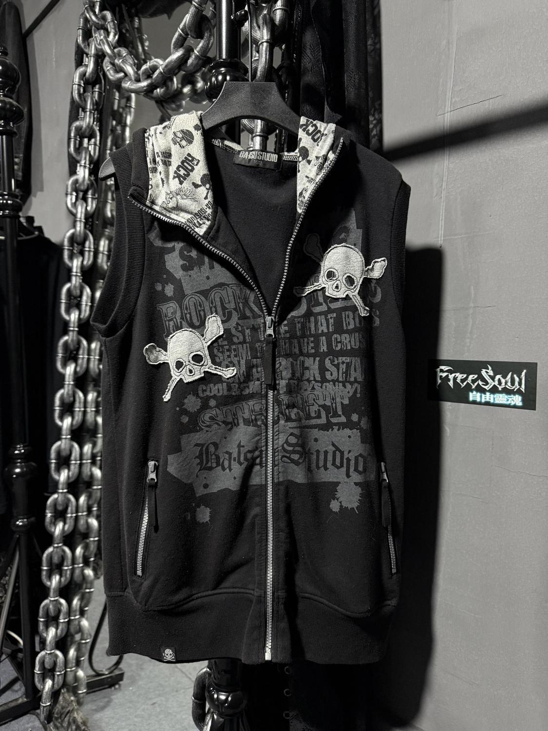 Japanese punk American retro y2k Japanese brand Shibuya visual niche skull letter print hooded sleeveless vest