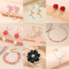 Metal earrings, bracelet, necklace, ring, jewelry, fresh cute accessory, Korean style, flowered, wholesale