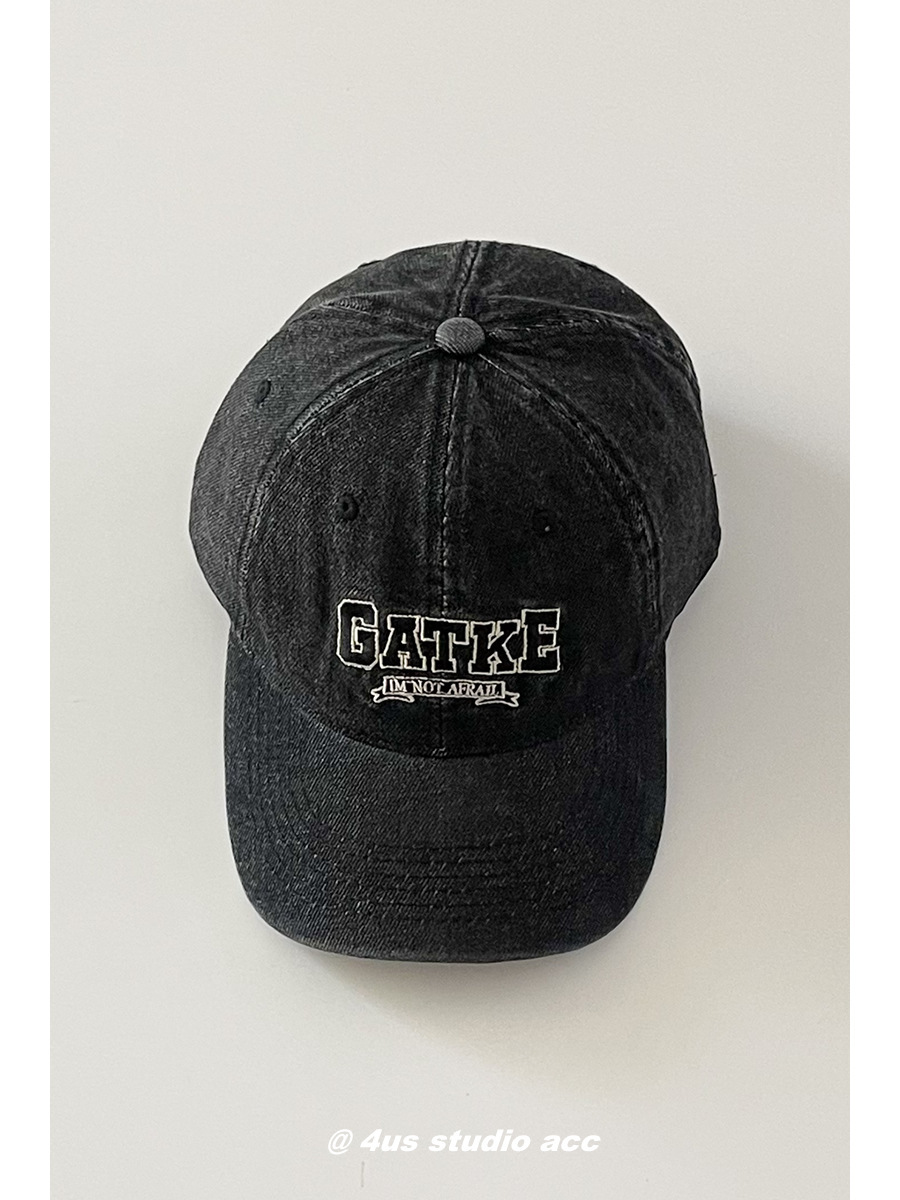 Retro vaquero lavado en agua gorra de pato lengua de moda femenina coreana bordada letras pareja gorra de béisbol profunda parte superior muestra cara pequeña