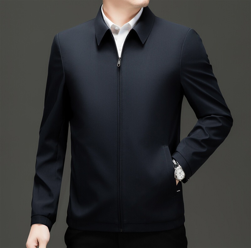 High-end mulberry silk men's casual jacket, business and formal wear, wrinkle-resistant, with a stand-up collar, suitable for dads, available in plus sizes High-end mulberry silk men's casual jacket, business and formal wear, wrinkle-resistant, with a stand-up collar, suitable for dads, available in plus sizes