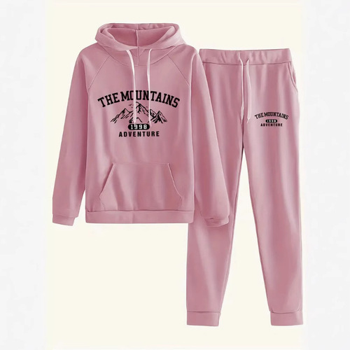 Independent station casual pullover hoodie set with letter print hoodie and pants set for women 0002