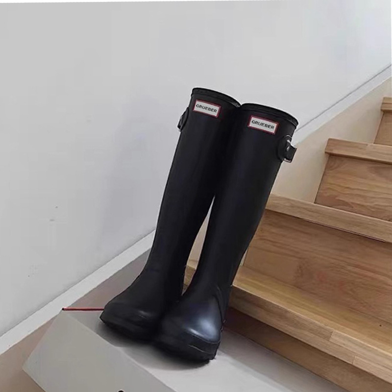 GRUEBER botas de lluvia de comercio exterior antideslizante, desgaste, impermeable para mujeres 2026 botas altas, botas largas, calentadas, no más allá de las rodillas