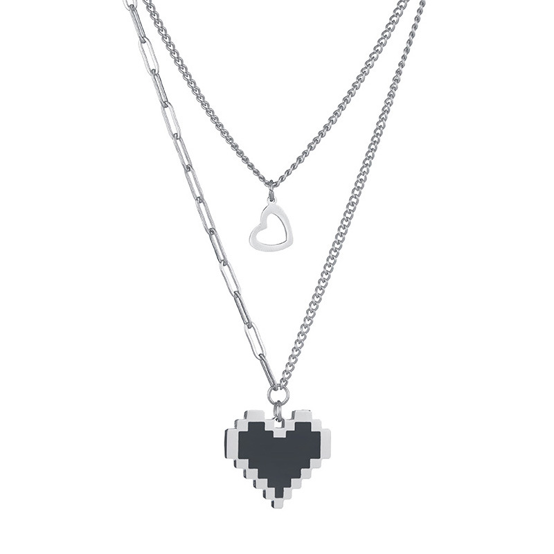 Double Layer Heart Necklace In Titanium Steel For Women Versatile_voghion.com